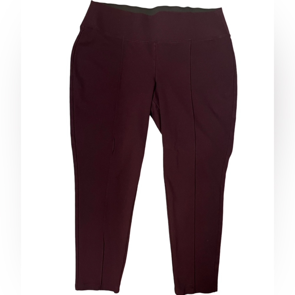 Nine West Burgundy Maroon Wine Ponte Skinny Front Seam Work Leggings Academia XL - Picture 3 of 9